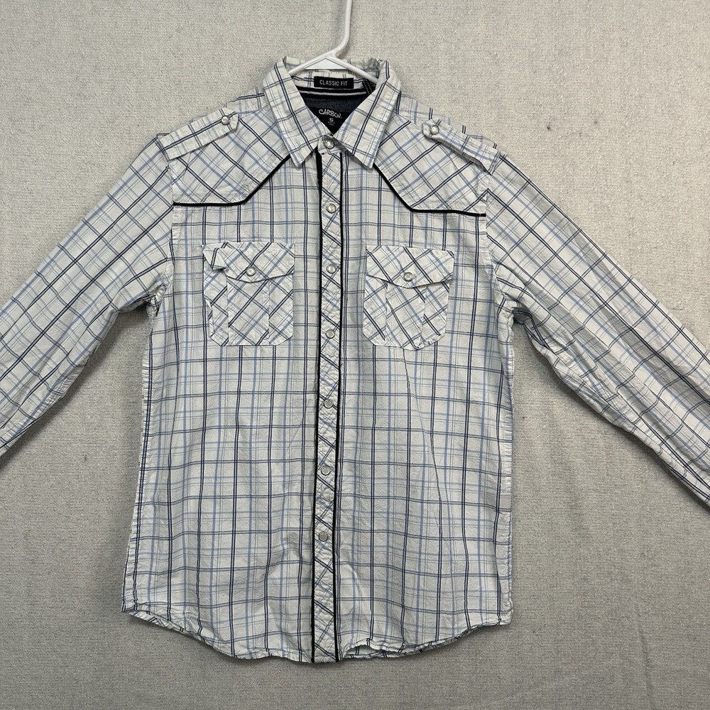 Carbon Classic Fit Men's Medium‎ Pearl Snap Button Up Plaid Shirt Long Sleeve